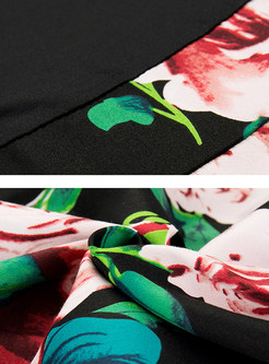 Flower Print Splicing Sleeveless A Line Dress