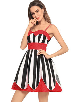 Striped Gathered Waist Slip Dress