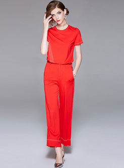 Red Street Round Neck Top & Wide Leg Pants