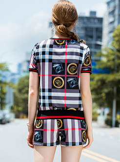 Casual Color-block Unpositioned Print Two-piece Outfits