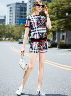 Casual Color-block Unpositioned Print Two-piece Outfits