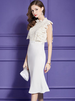 White Elegant Hollow Out Mermaid Dress