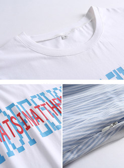 Letter Pattern T-shirt & Mesh A Line Skirt
