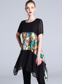 Black Fashion Print Short Sleeve Shift Dress