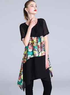 Black Fashion Print Short Sleeve Shift Dress
