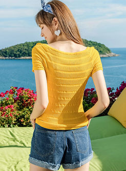 Yellow Brief Knitted All-match T-shirt