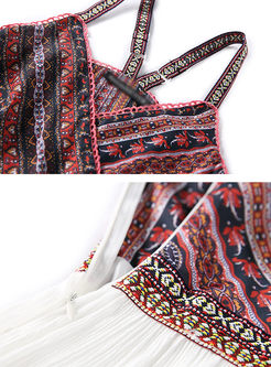 Trendy Stitching Print V-neck Sun Dress