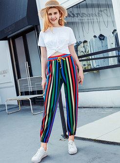 Casual Multicolor Striped Harem Pants