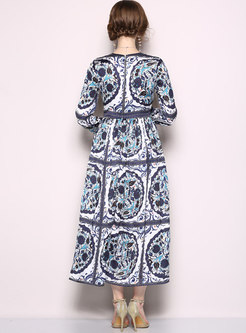 Ethnic Long Sleeve Printed Maxi Dress