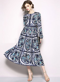 Ethnic Long Sleeve Printed Maxi Dress