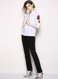 White Stereoscopic Rose Embroidery Blouse