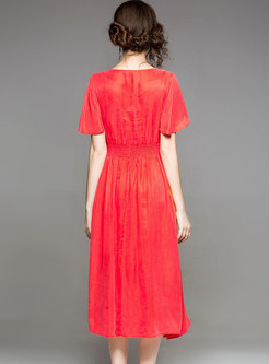 Red Brief Flare Sleeve Midi Dress