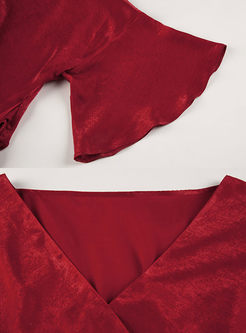 Sexy Red V-neck High Waist Asymmetric A Line Dress
