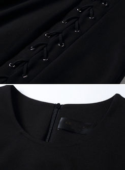 Black Elegant Lace-up Split Bodycon Dress
