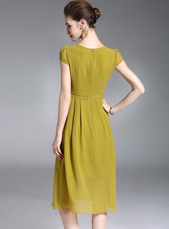Yellow Chiffon Elegant Waist A Line Dress