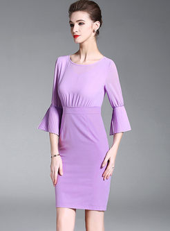Chiffon Purple Flare Sleeve Bodycon Dress