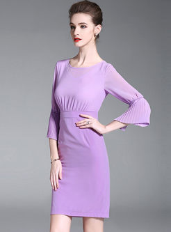 Chiffon Purple Flare Sleeve Bodycon Dress