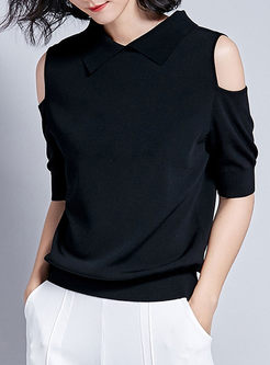Black Lapel Off The Shoulder Knitted Top