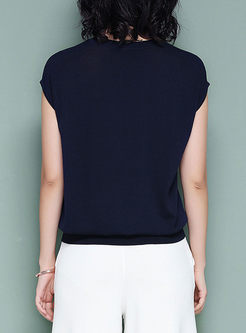 Navy Brief Knitted Short Sleeve Top