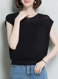 Solid Color Short Sleeve Knitted Top