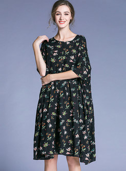 Black Floral Print Plus Size Shift Dress