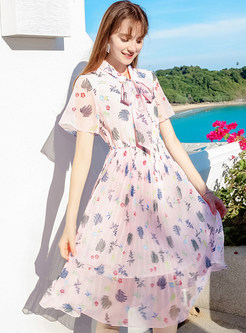 Pink Sweet Elastic Waist Pleated Dress