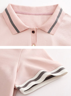 Pink Brief Lapel Knitted T-shirt Dress