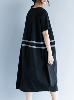 Black Striped Splicing T-shirt Dress
