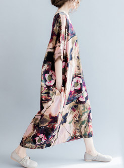 Chic Flower Print Oversized Maxi Dress