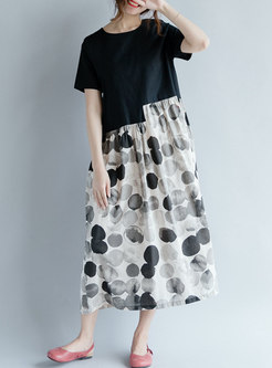 Black Dot Print Splicing Maxi Dress Dress