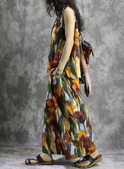Multicolor Print Sleeveless Two-piece Outfits