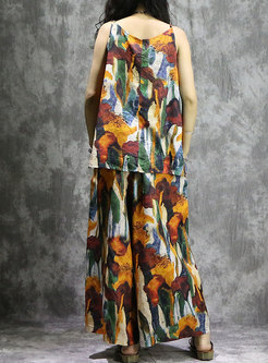 Multicolor Print Sleeveless Two-piece Outfits