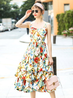 Floral Print Sleeveless Layered Dress