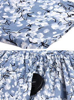 Light Blue Floral Print Cotton Plus Size Shift Dress