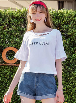 White Casual Letter Print Round Neck T-shirt