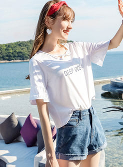 White Casual Letter Print Round Neck T-shirt