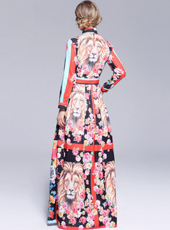 Chiffon Floral Print Bowknot Maxi Dress