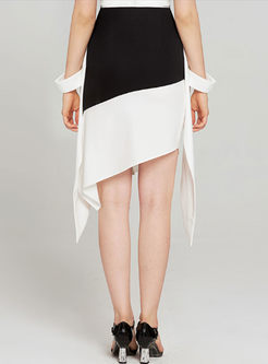 Trendy Asymmetric Splicing Sheath Skirt
