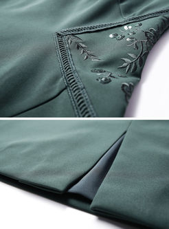 Green Stitching Spangle Embroidery Elegant Bodycon Dress