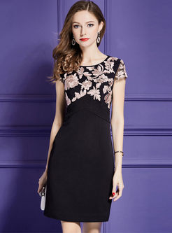 Black Elegant Embroidery Stitching Sheath Dress