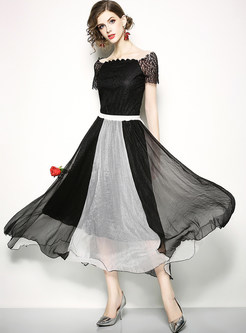 Chic Monochrome Lace Splicing Maxi Dress