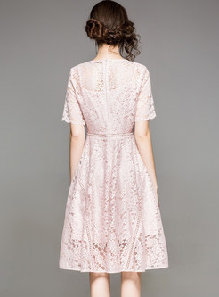 Pink Elegant Embroidery Aline Dress