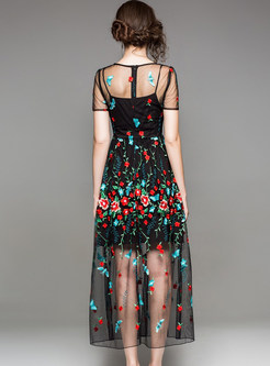 Black See Through Embroidery Prom Dress