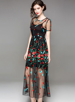 Black See Through Embroidery Prom Dress