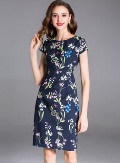 Brief Floral Print Waist Bodycon Dress