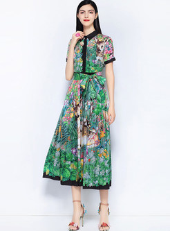 Chic Floral Print Lapel Belted Maxi Dress