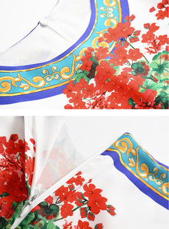 Retro Floral Print Slit A Line Dress