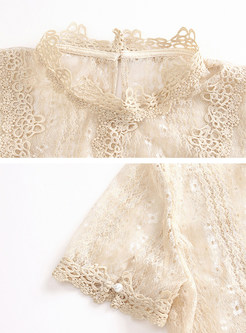 Hollow Out Stand Collar Lace Top