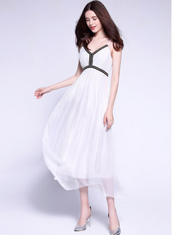 White V-neck Sleeveless Silk Slip Dress