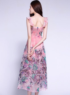 Bohemian Silk Floral Print Holiday Dress